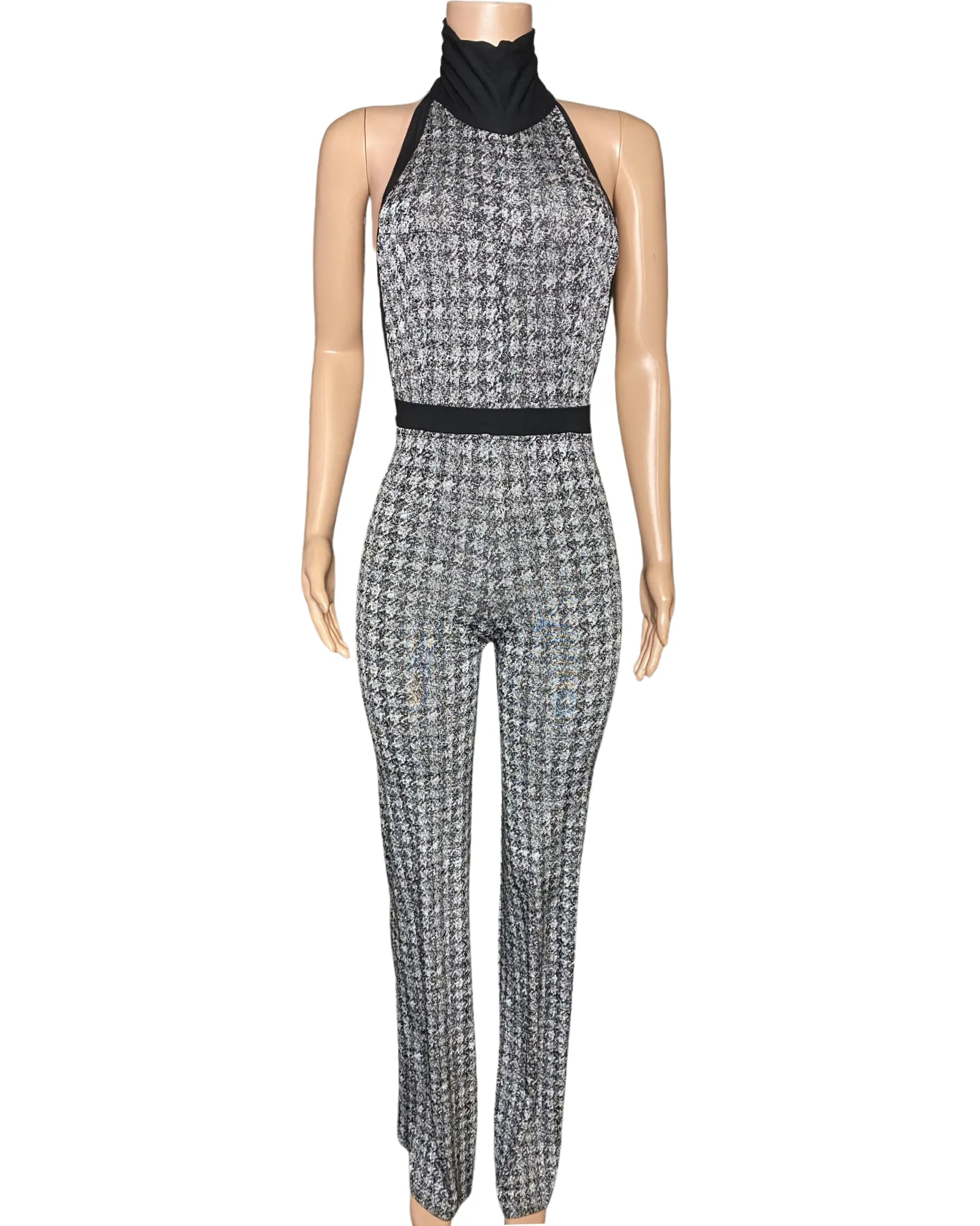 Houndstooth halter jumpsuit