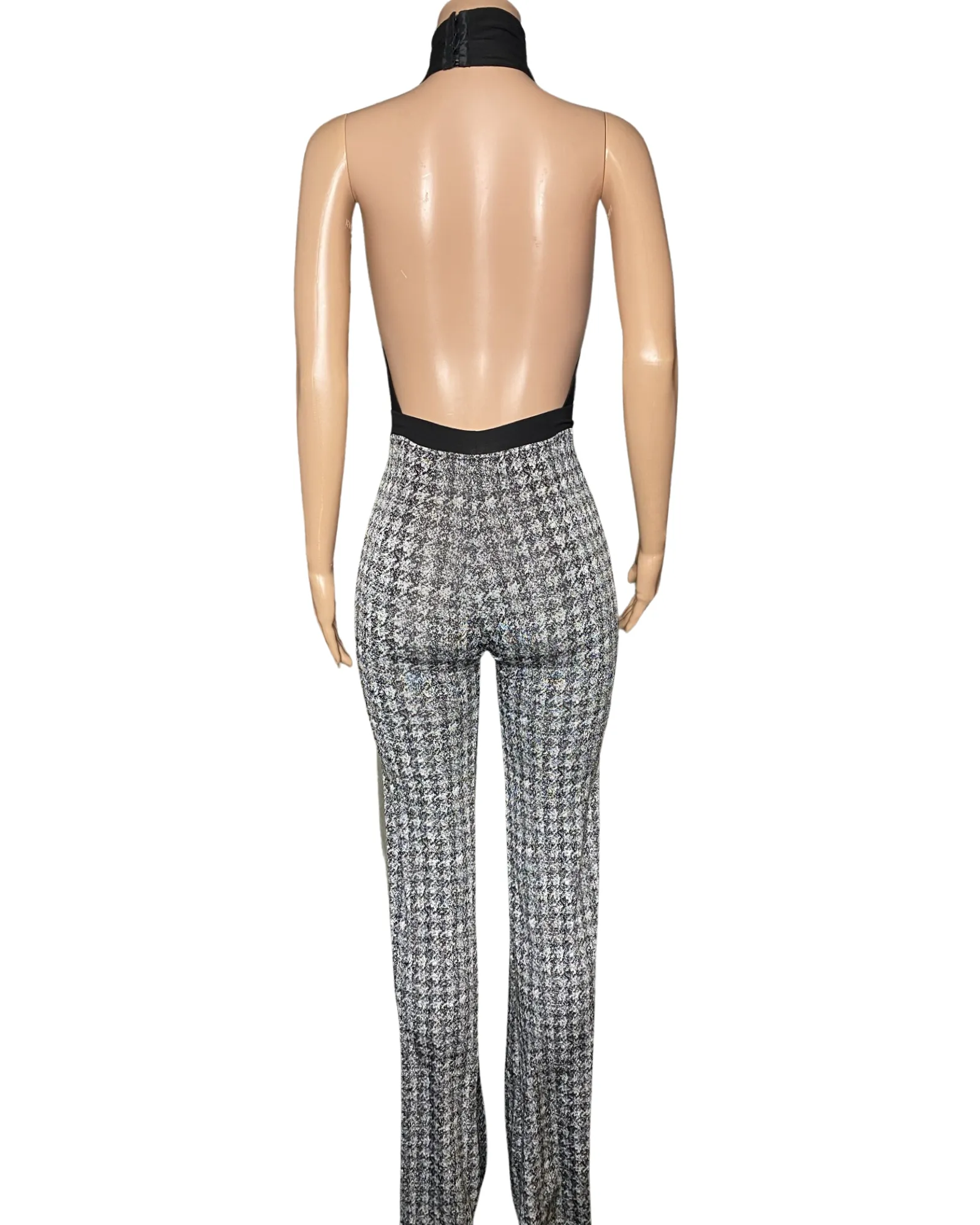 Houndstooth halter jumpsuit