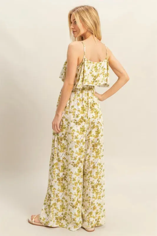 HYFVE Floral Print Spaghetti Strap Wide Leg Jumpsuit
