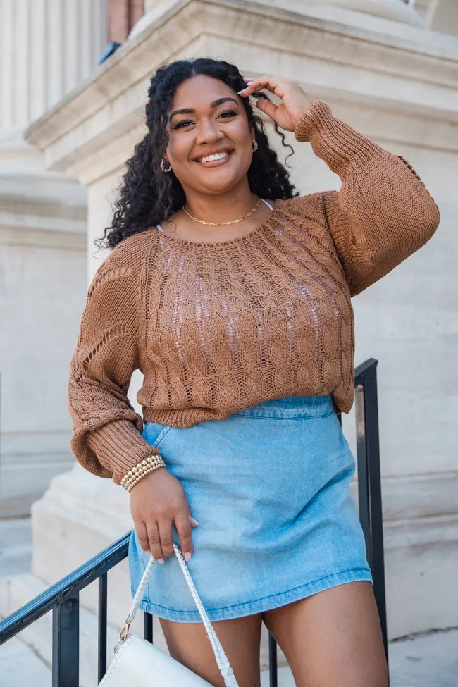I'm Just Me Brown Cable Knit Lightweight Sweater SALE