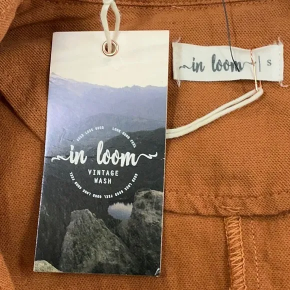 In Loom Brand cotton linen trench coat belt pockets S M - rich pumpkin color