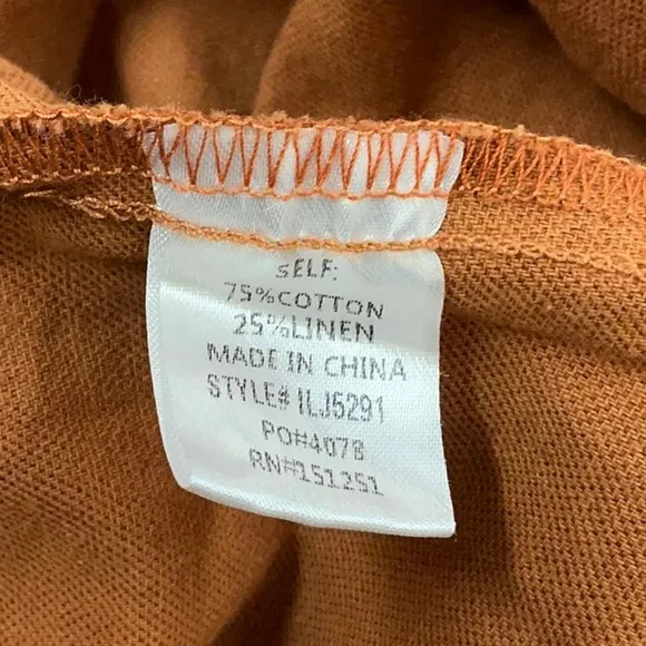 In Loom Brand cotton linen trench coat belt pockets S M - rich pumpkin color