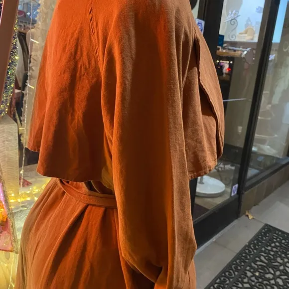 In Loom Brand cotton linen trench coat belt pockets S M - rich pumpkin color
