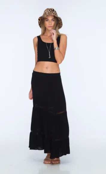Indah Starry Rayon Maxi Skirt | Black