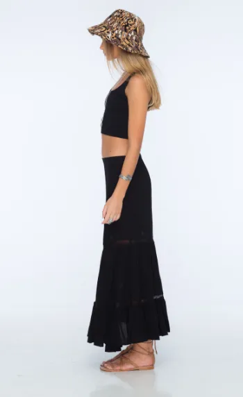 Indah Starry Rayon Maxi Skirt | Black
