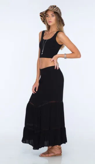 Indah Starry Rayon Maxi Skirt | Black