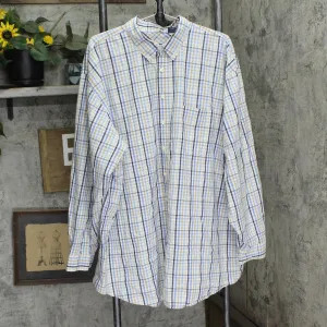IZOD Mens Big Cotton Long Sleeve Button Up Shirt 1678e6272458e2 Blue Check 3X