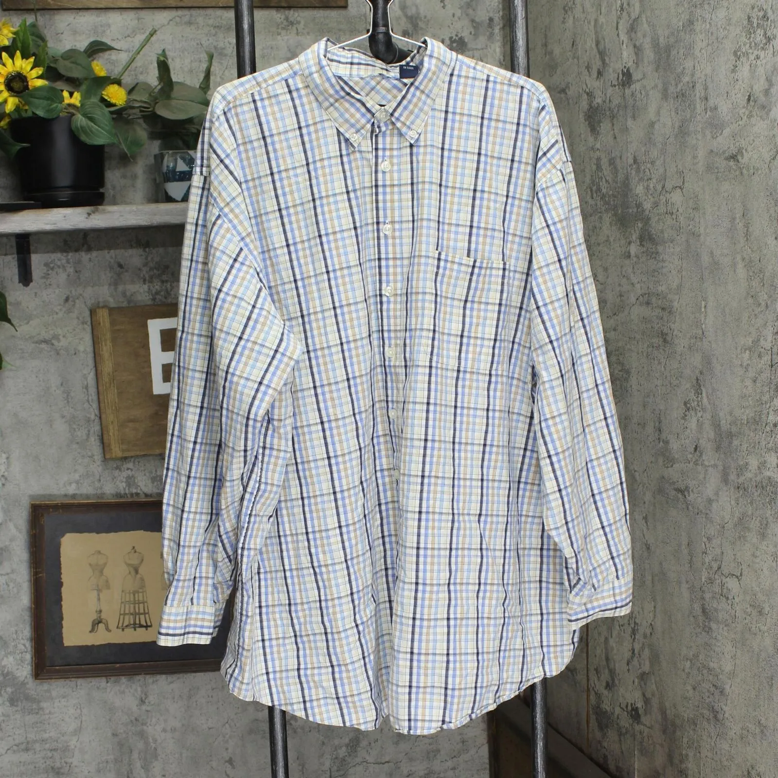 IZOD Mens Big Cotton Long Sleeve Button Up Shirt 1678e6272458e2 Blue Check 3X
