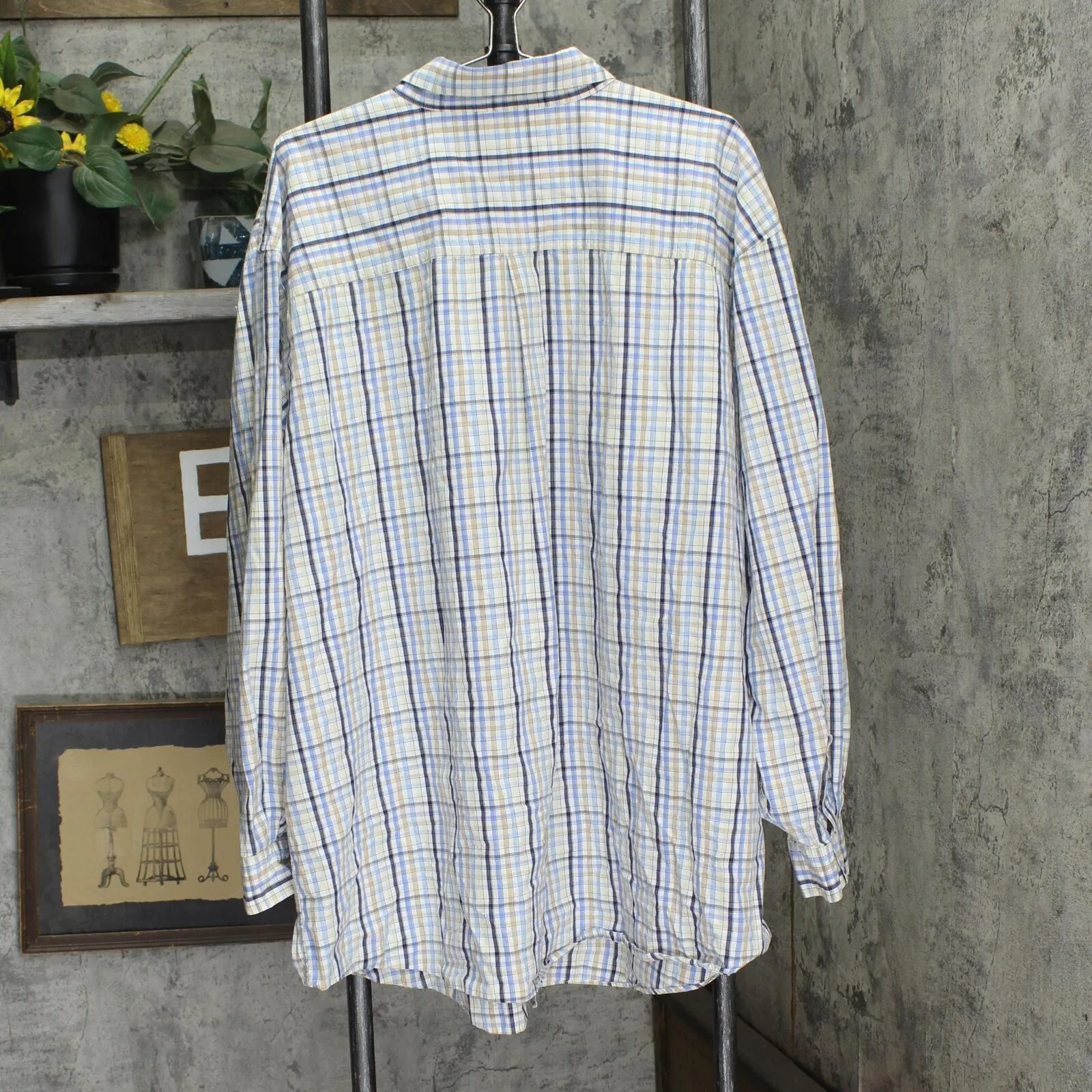 IZOD Mens Big Cotton Long Sleeve Button Up Shirt 1678e6272458e2 Blue Check 3X