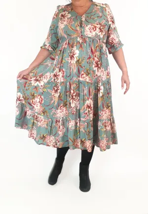 Jaase blue floral print half sleeve dress size XL