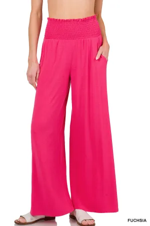 Jacob Smocked Wide Leg Pants in Fuchsia