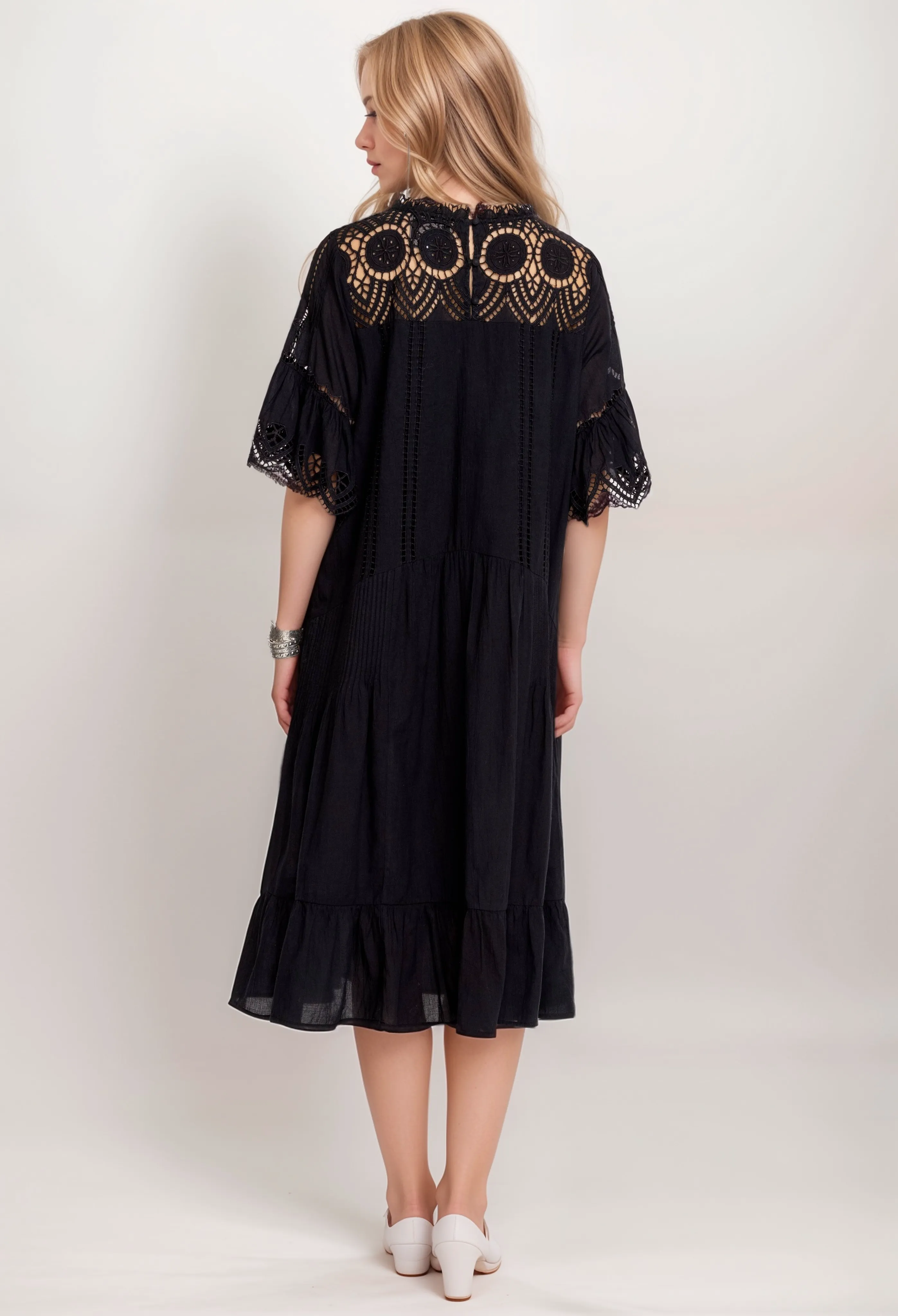 Johnny Was Karolina Floral Linen Ruffle Midi Dress L30324