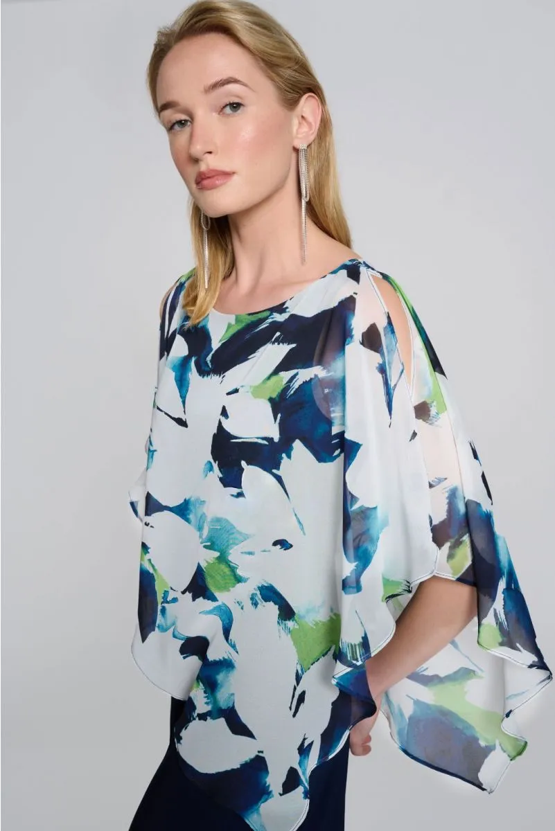 Joseph Ribkoff Vanilla/Multi Floral Chiffon Overlay Wide Leg Jumpsuit 242726