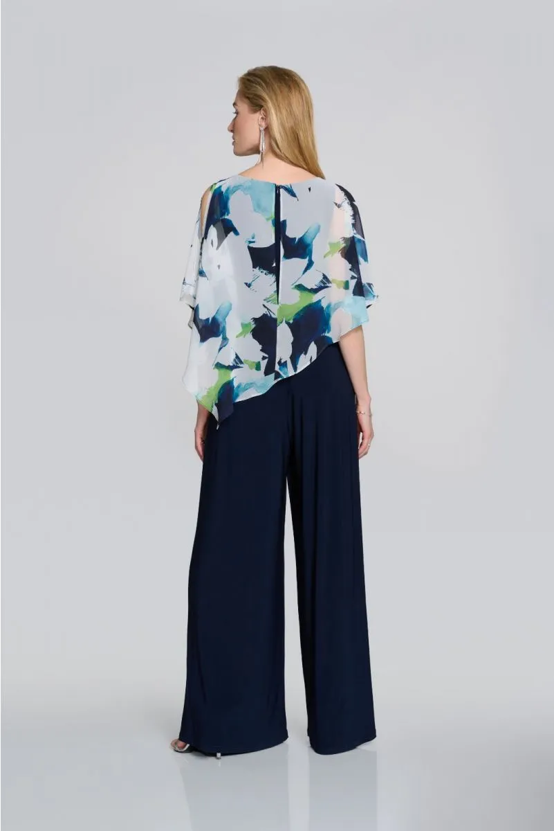 Joseph Ribkoff Vanilla/Multi Floral Chiffon Overlay Wide Leg Jumpsuit 242726