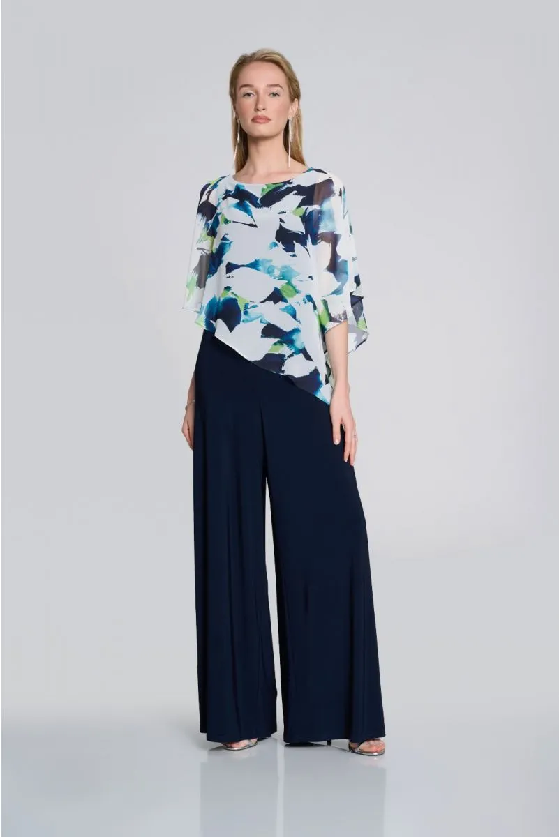 Joseph Ribkoff Vanilla/Multi Floral Chiffon Overlay Wide Leg Jumpsuit 242726