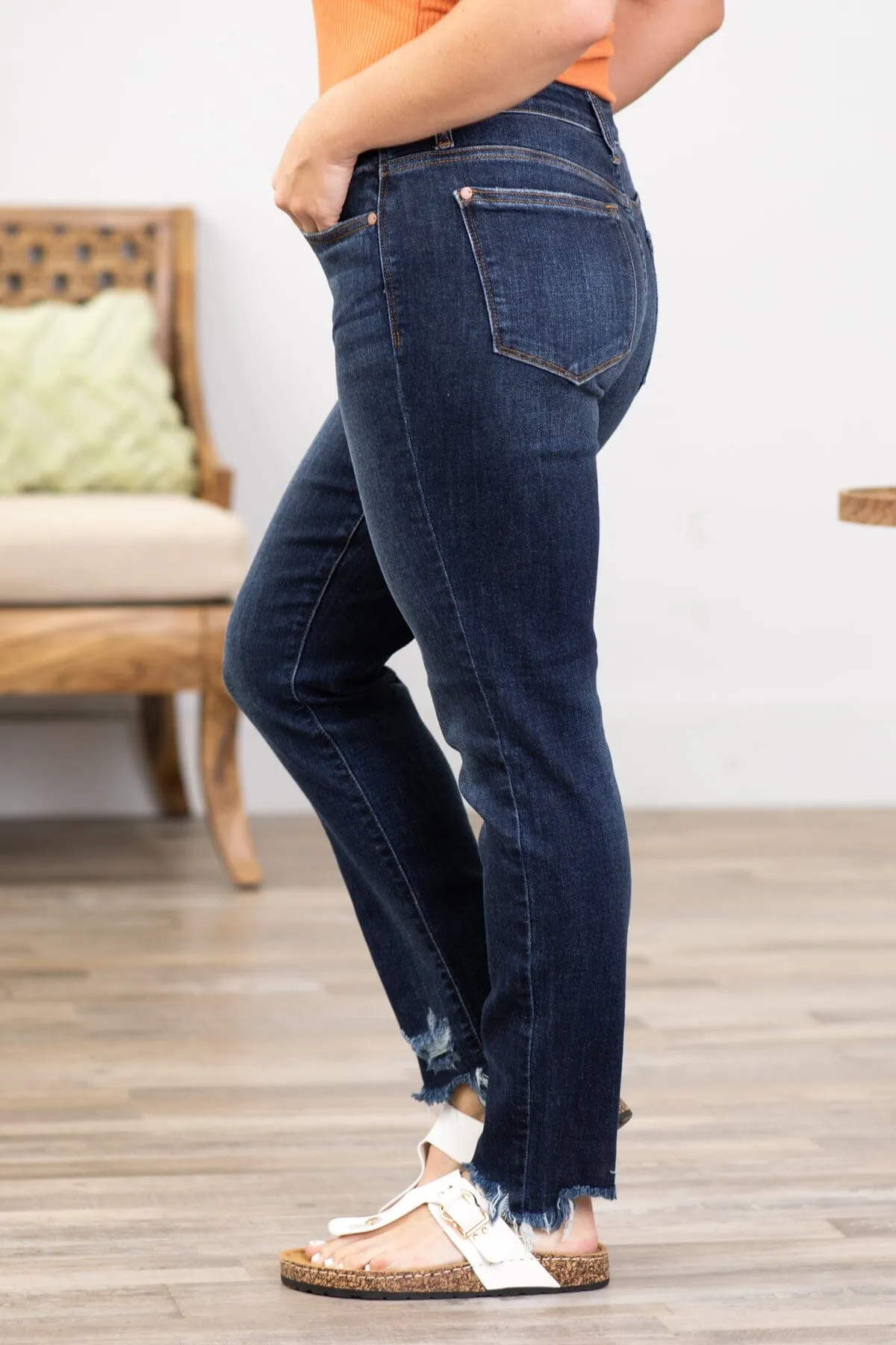 Judy Blue Dark Wash Fray Hem Skinny Jeans