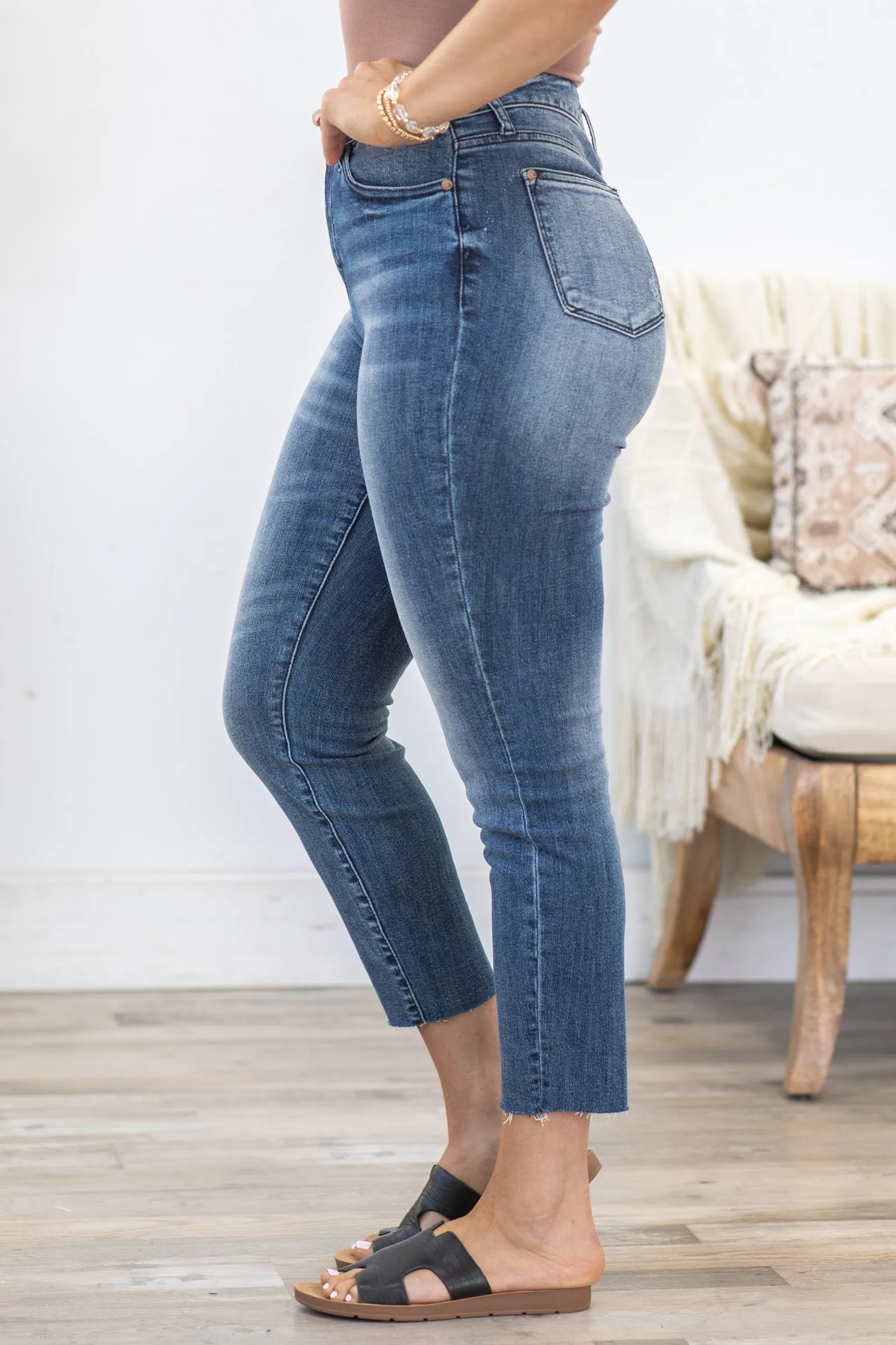 Judy Blue High-Rise Raw Hem Relaxed Fit Jean