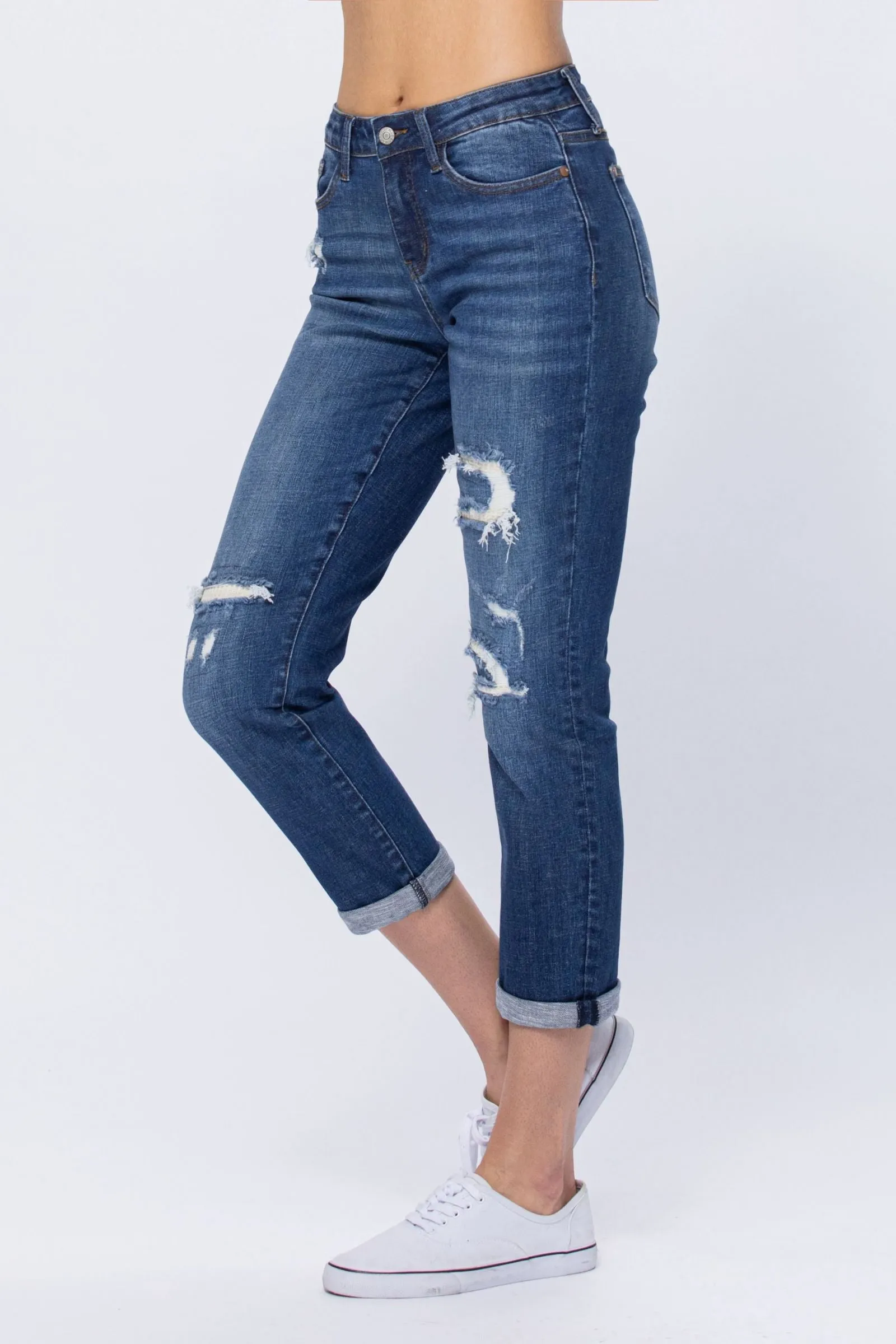 Judy Blue Peek of Thermal Boyfriend Jeans