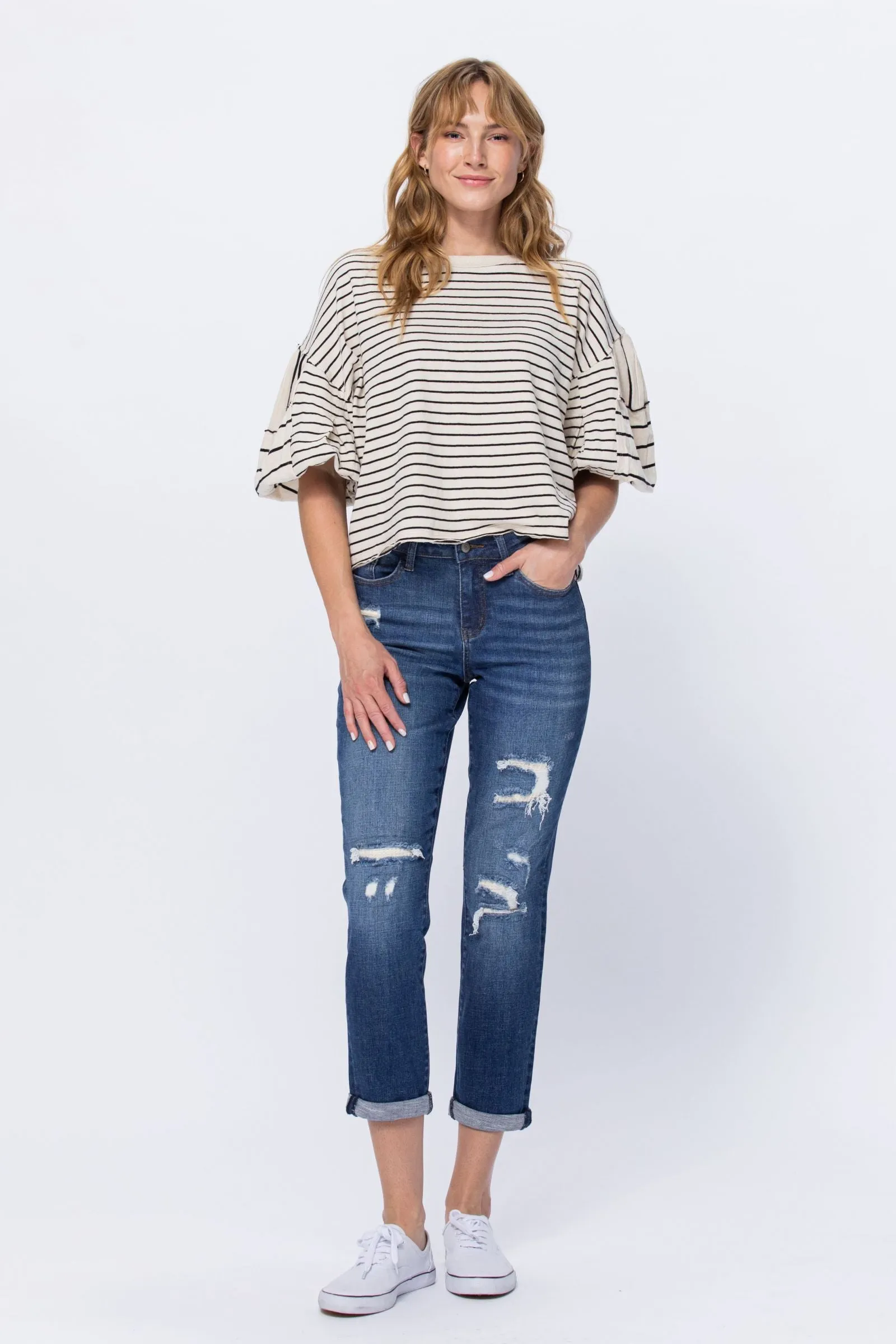 Judy Blue Peek of Thermal Boyfriend Jeans