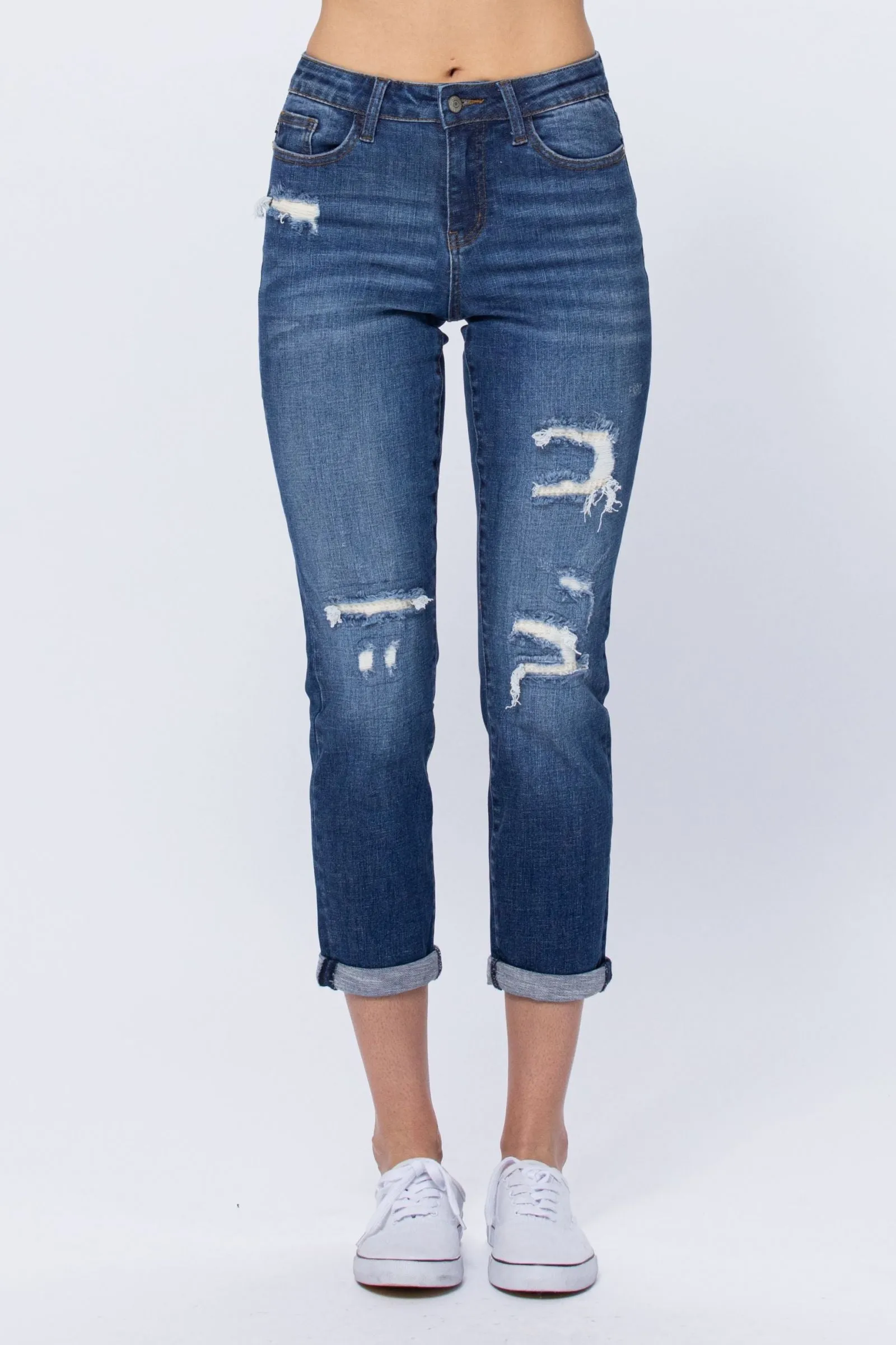 Judy Blue Peek of Thermal Boyfriend Jeans