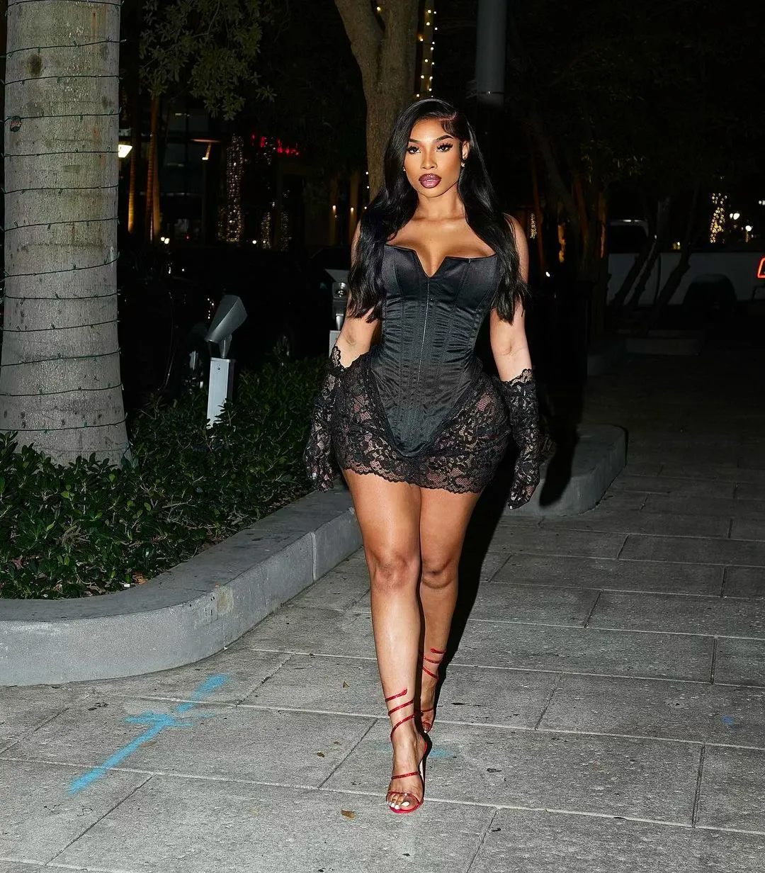 “Kem” Corset & Lace Mini Dress w/ Gloves