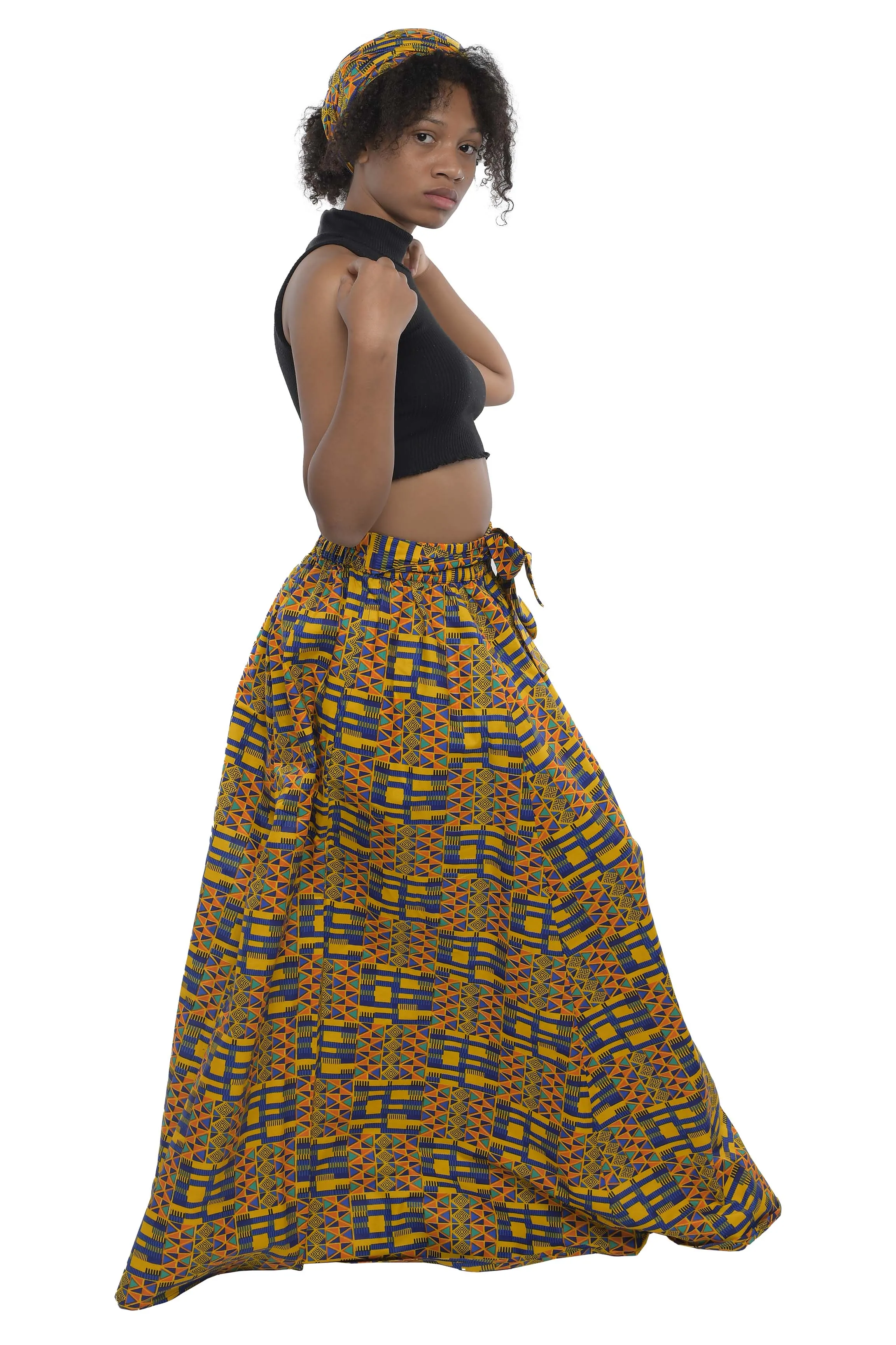 Kente Long Maxi Skirt With Handbag