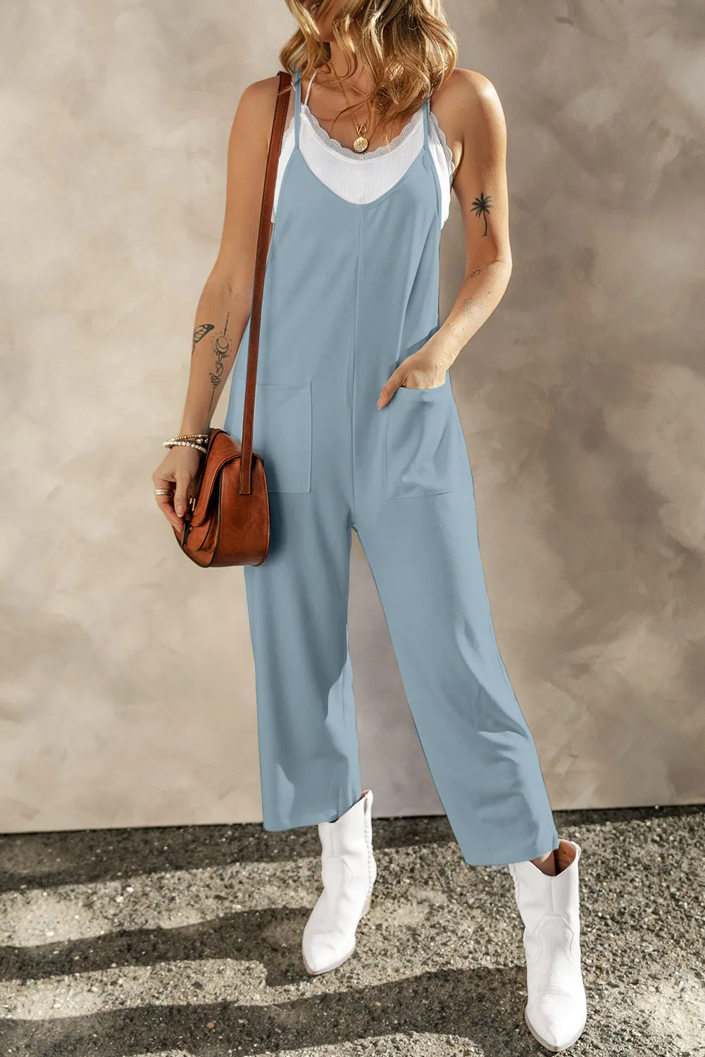 Killian Pocketed Spaghetti Strap Wide Leg Jumpsuit