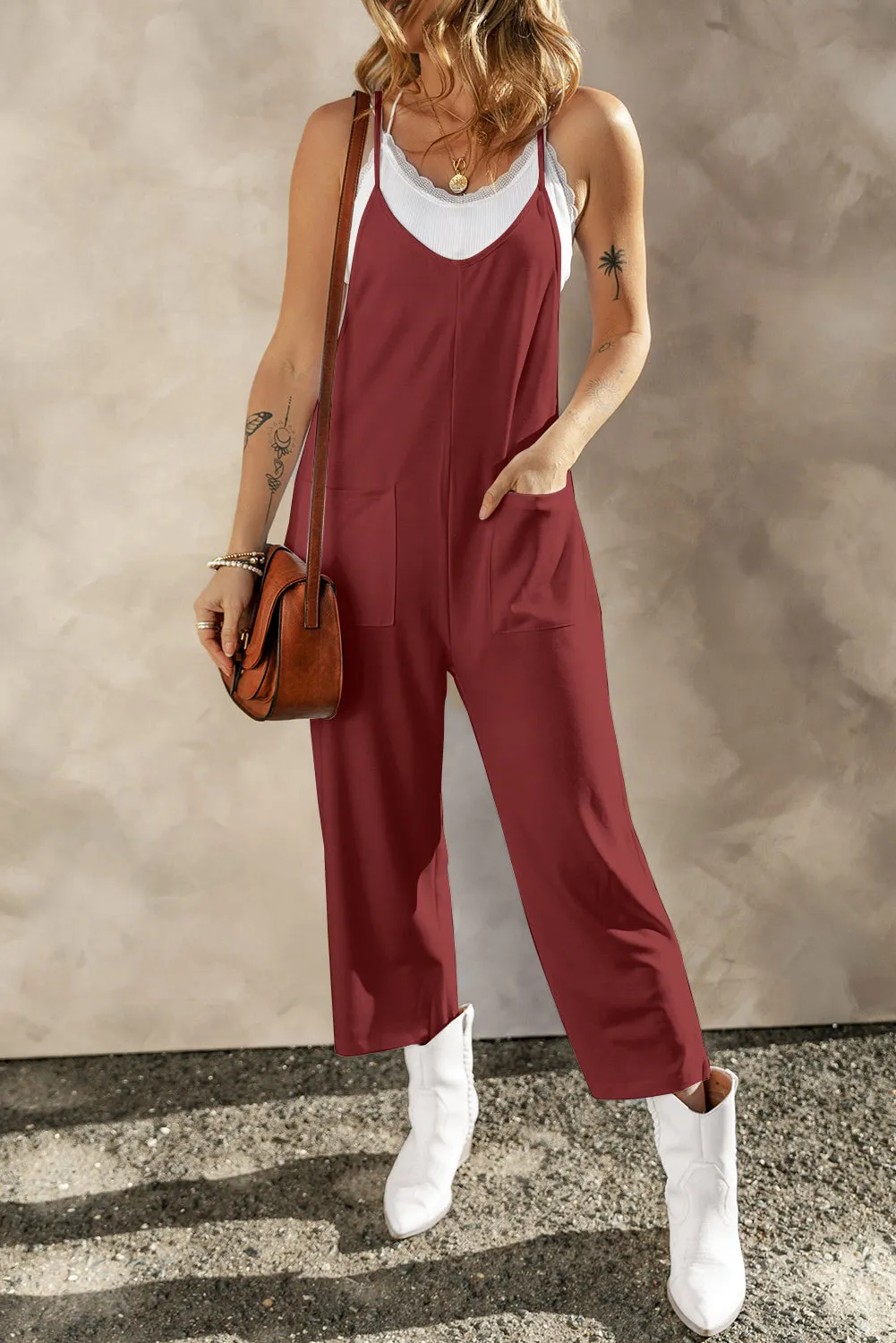 Killian Pocketed Spaghetti Strap Wide Leg Jumpsuit