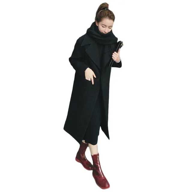 Laamei 2018 Winter Coat Women Solid Pocket Wool Blend Coat Oversize Long Casual Elegant Trench Coat Outwear Wool Coat Femme Z30