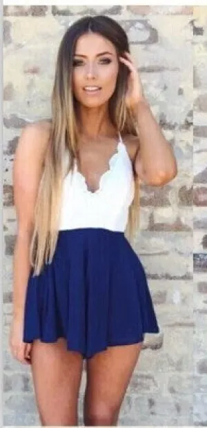 Lace Floral Striped Playsuit