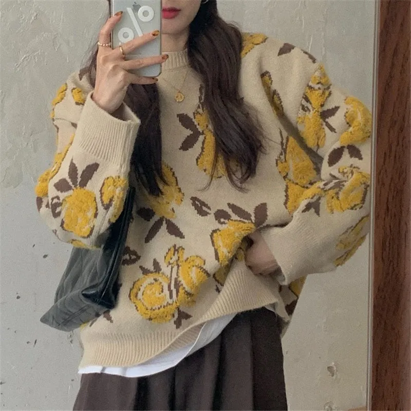 LAZY RETRO ROSE JACQUARD SWEATER UB2714