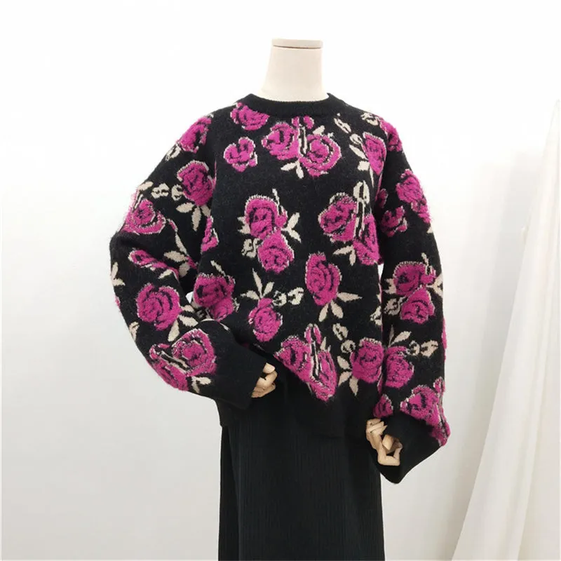 LAZY RETRO ROSE JACQUARD SWEATER UB2714