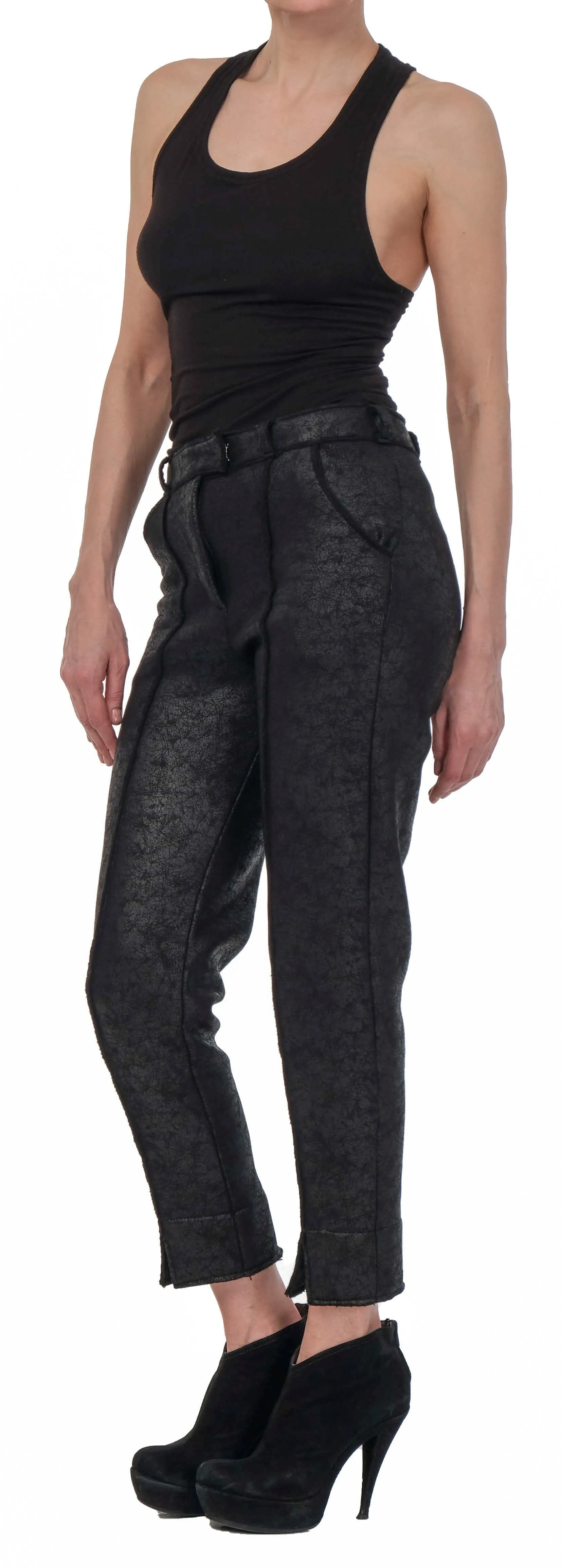 Leather Effect Slim Crop Pants