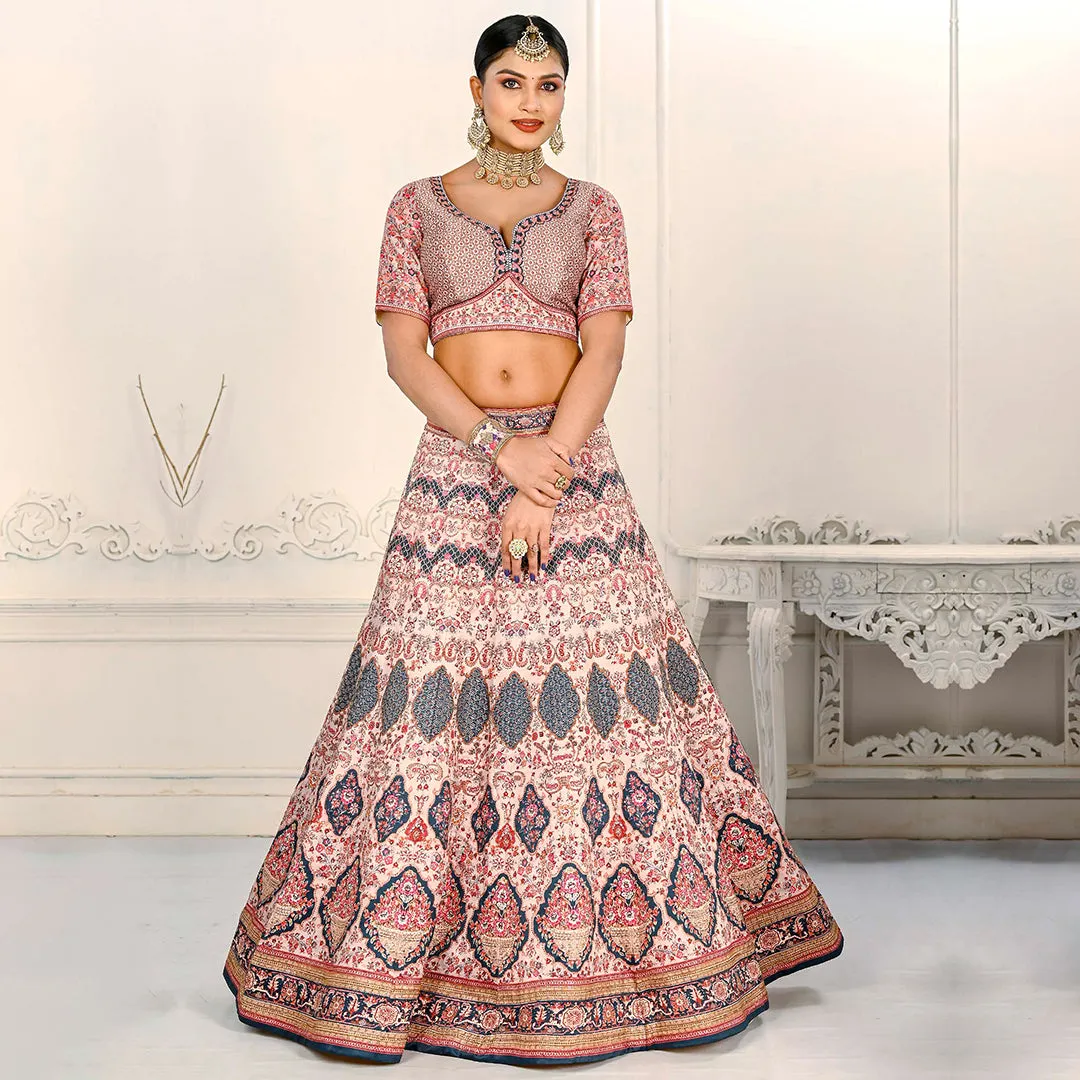 Light Onion Pink and Multi-coloured Embroidered Lehenga Set