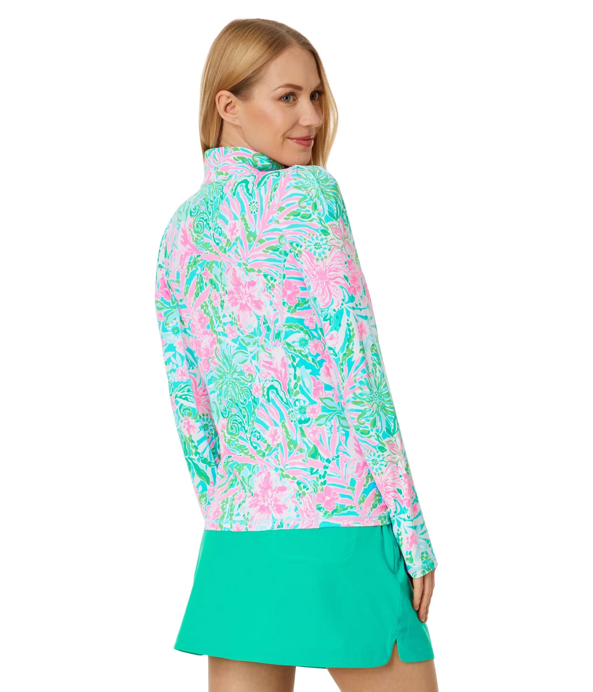Lilly Pulitzer Niccola Mesh Panel 1/2 Zip Amalfi Blue Leaf It Wild LG