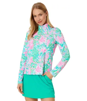 Lilly Pulitzer Niccola Mesh Panel 1/2 Zip Amalfi Blue Leaf It Wild LG