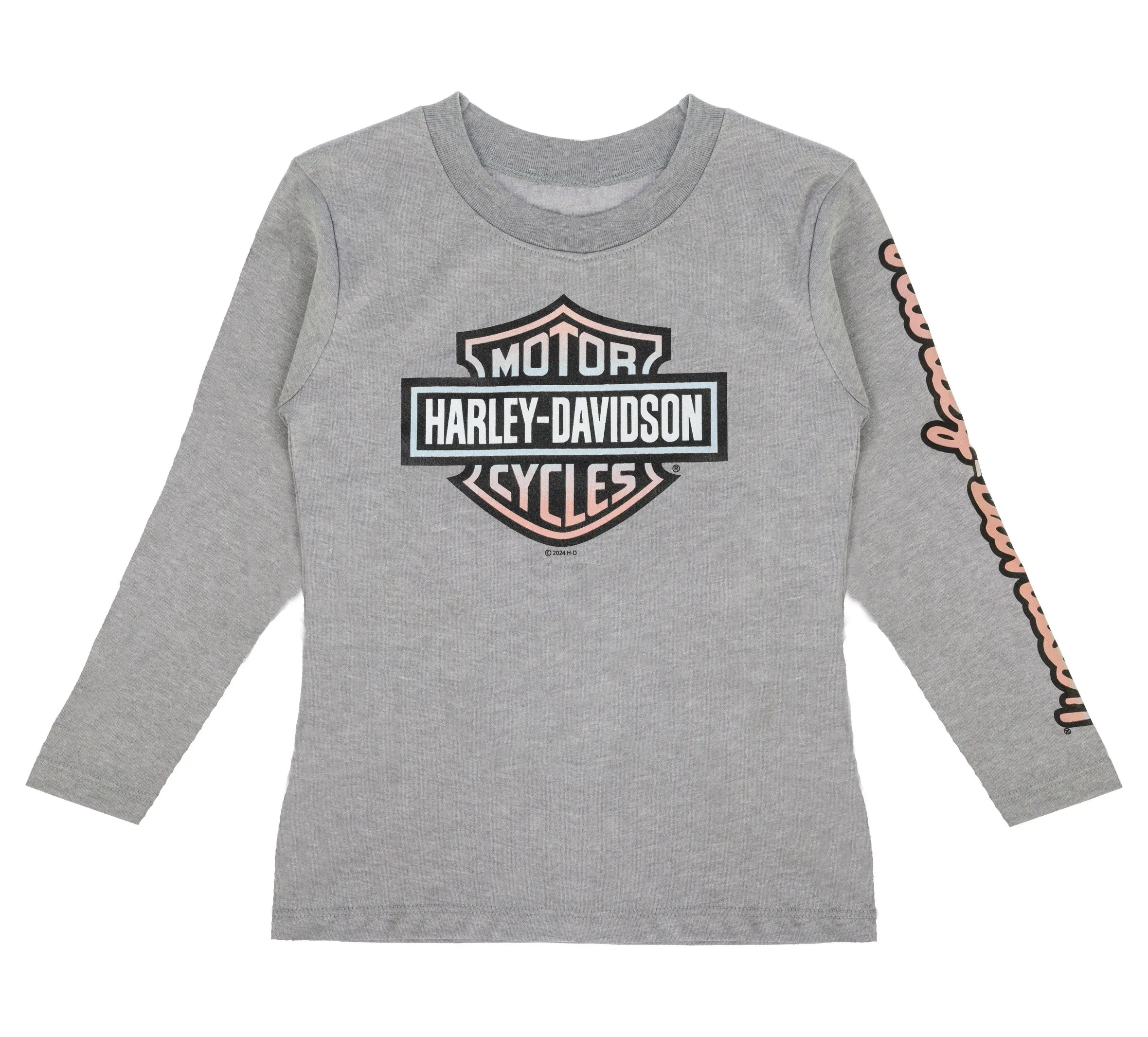 Little Girl's Bar & Shield Long Sleeve Tee - Grey Haather
