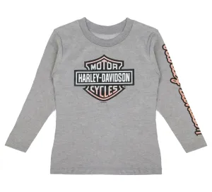 Little Girl's Bar & Shield Long Sleeve Tee - Grey Haather