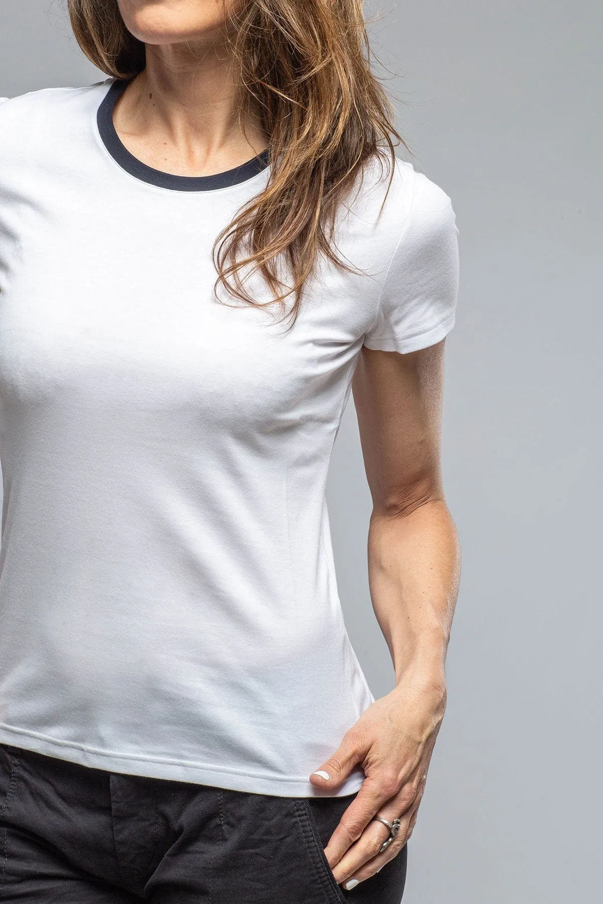 Livia Banded Neck Tee In White/Navy