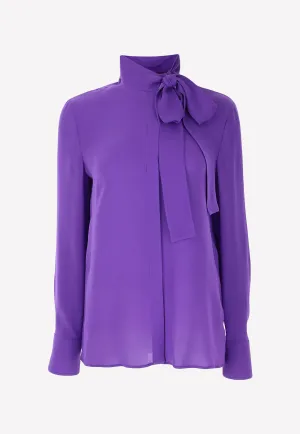 Long-Sleeved Silk Blouse with Bow Detail