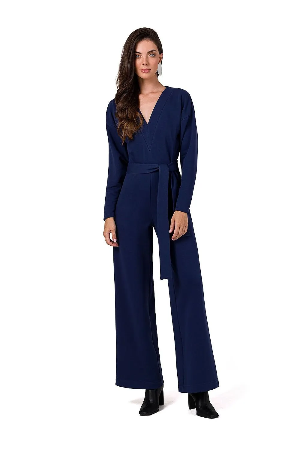 Long sleeves knit jumpsuit with belt