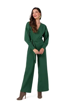 Long sleeves knit jumpsuit with belt