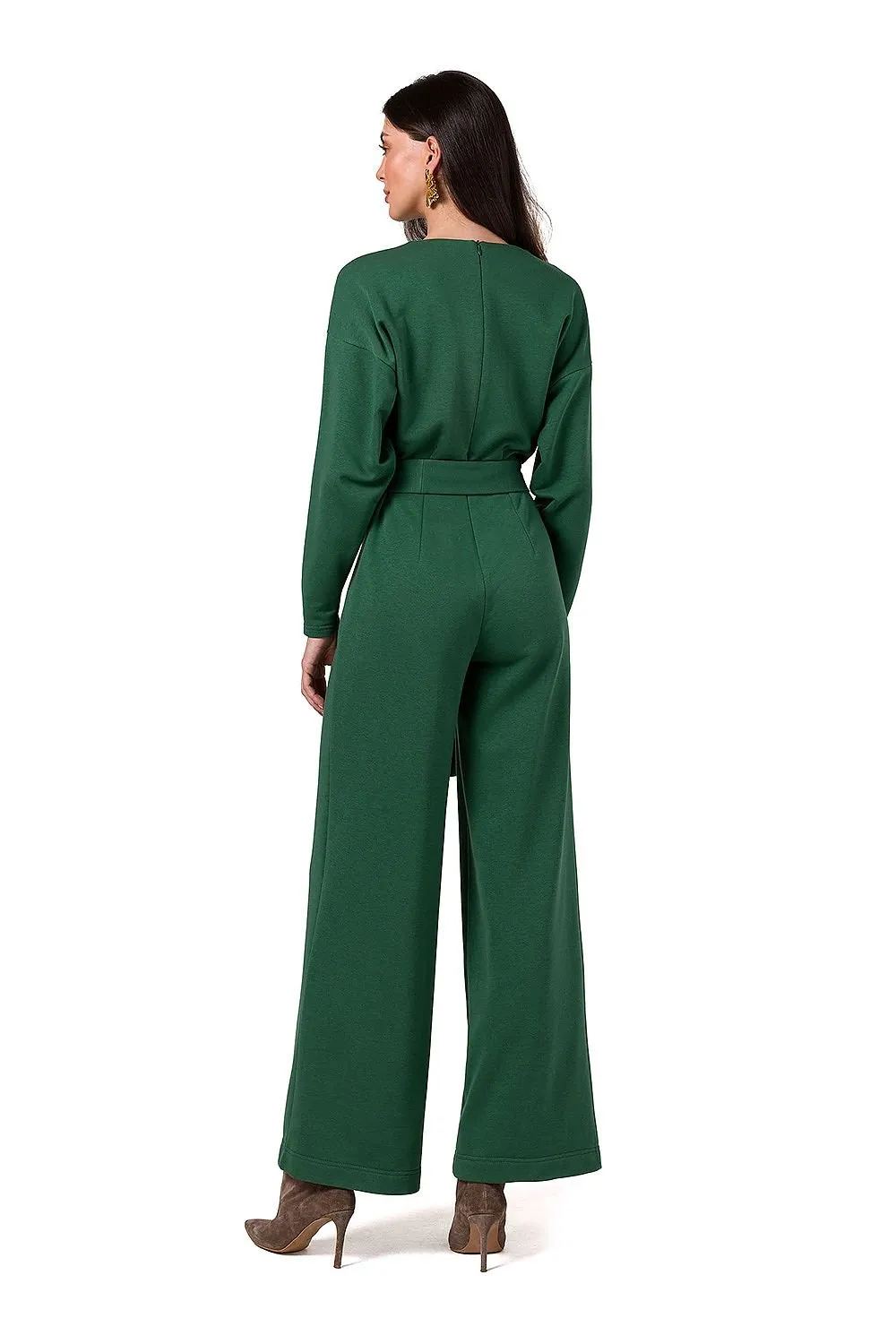 Long sleeves knit jumpsuit with belt