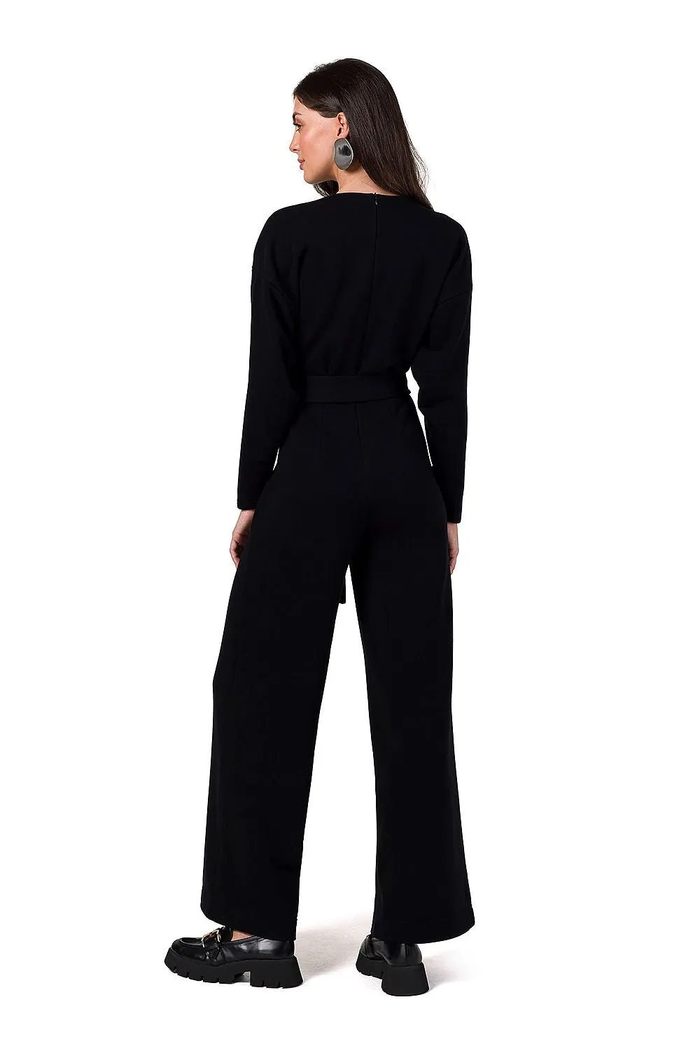 Long sleeves knit jumpsuit with belt