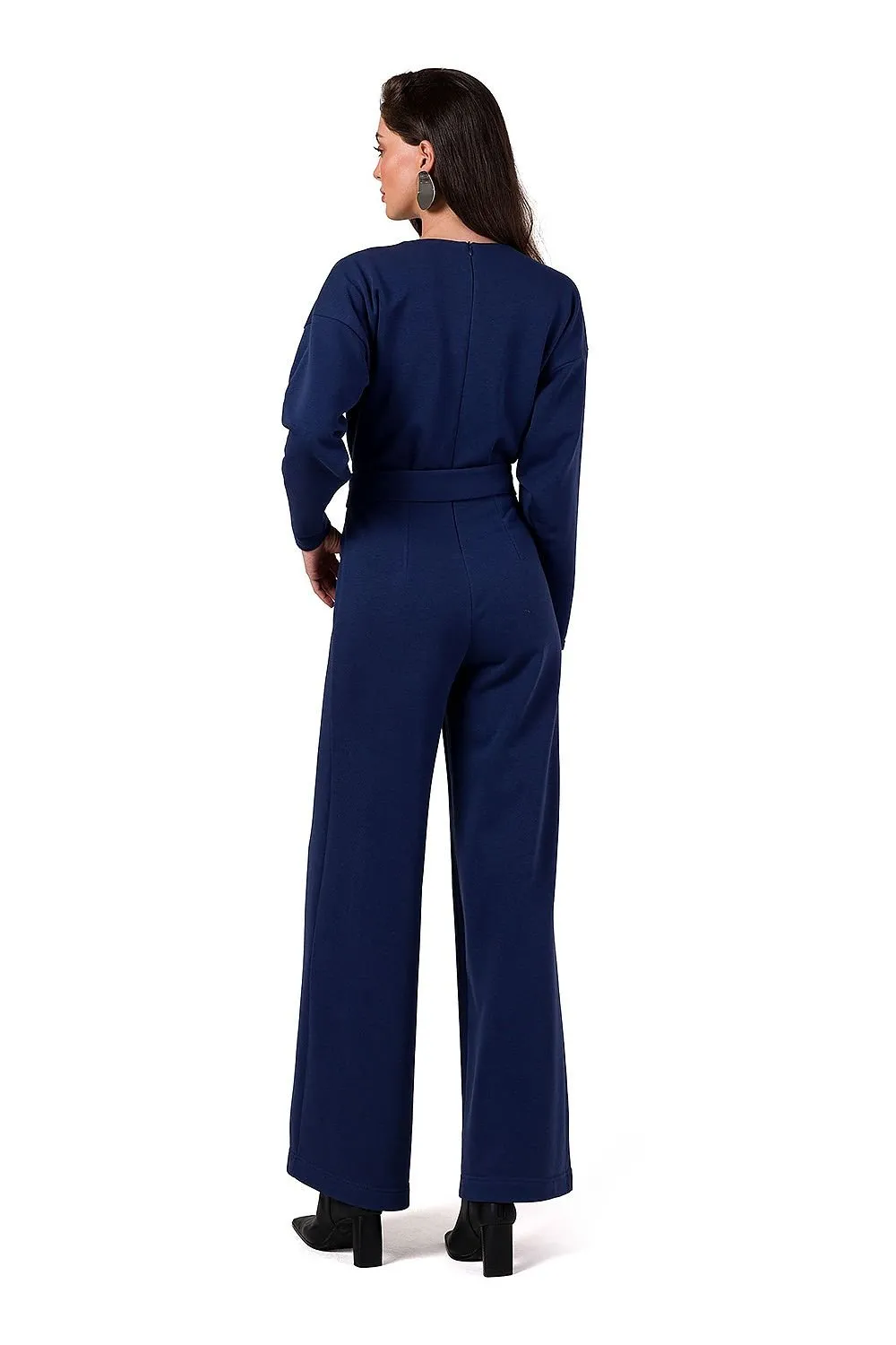 Long sleeves knit jumpsuit with belt