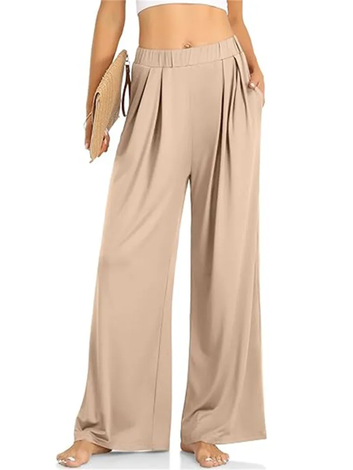 Loose Fit Wide-Leg Elastic Waist Pants for Women
