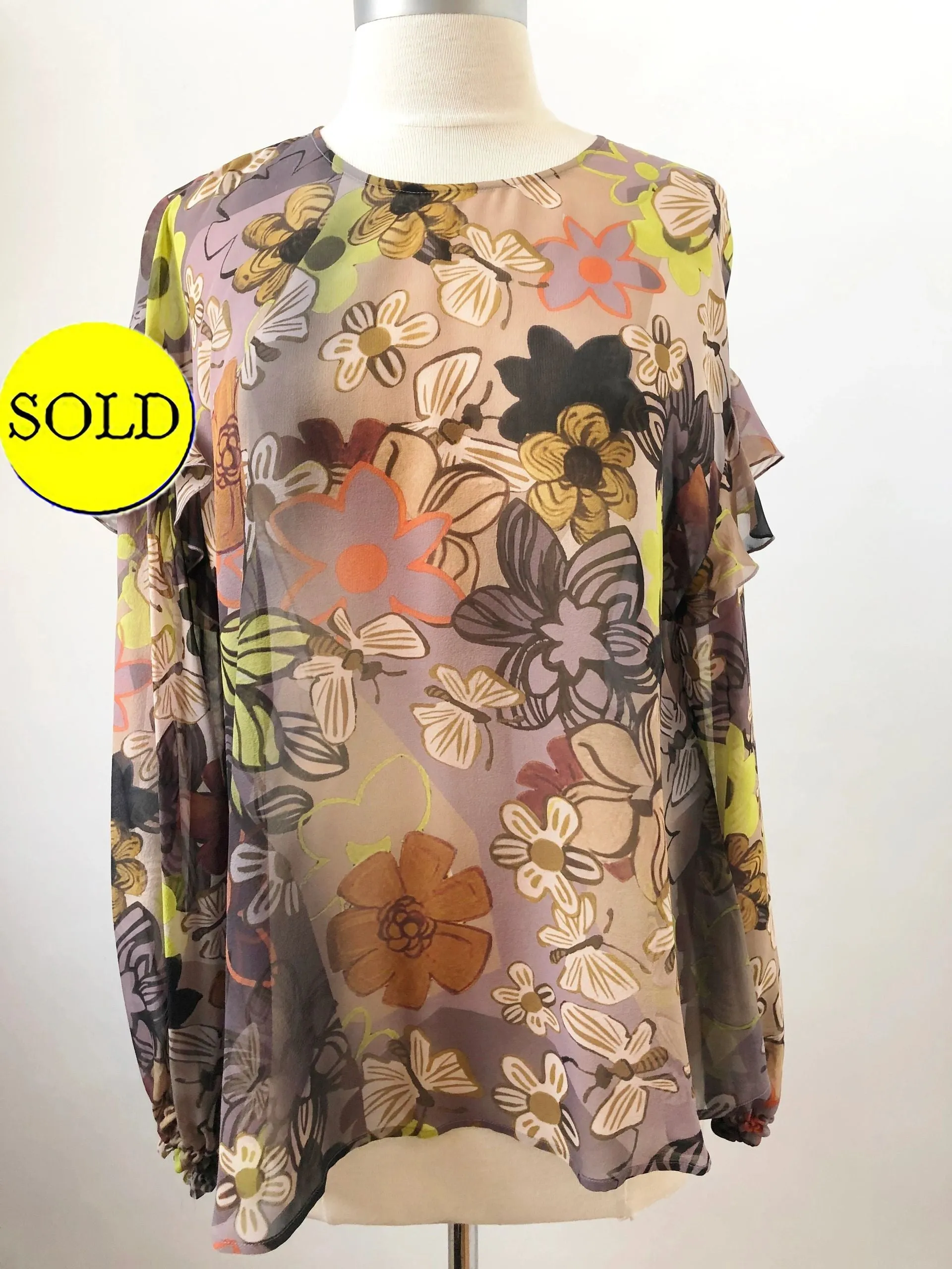 Luisa Cerano Silk Ruffle Blouse Size 8