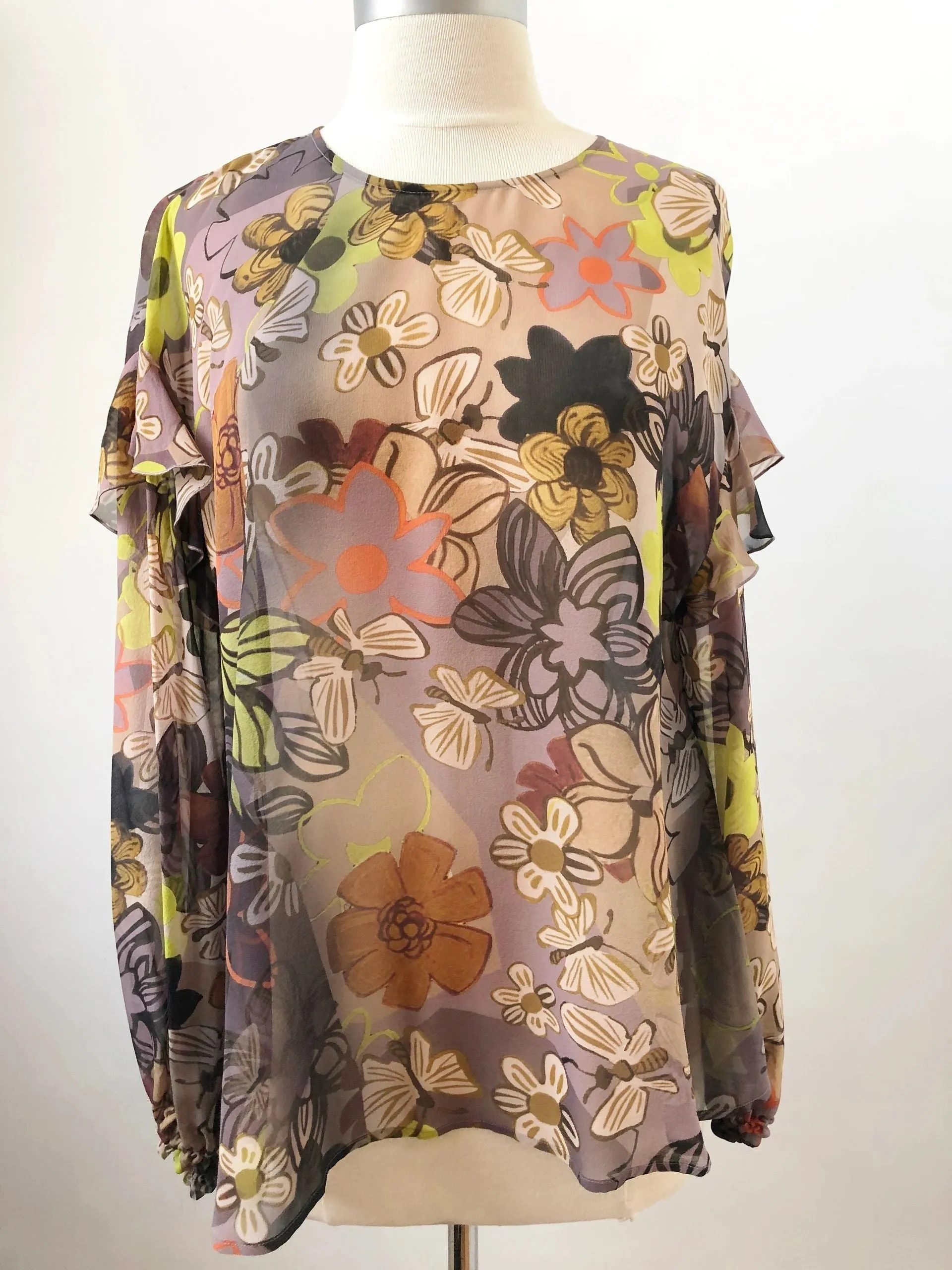 Luisa Cerano Silk Ruffle Blouse Size 8