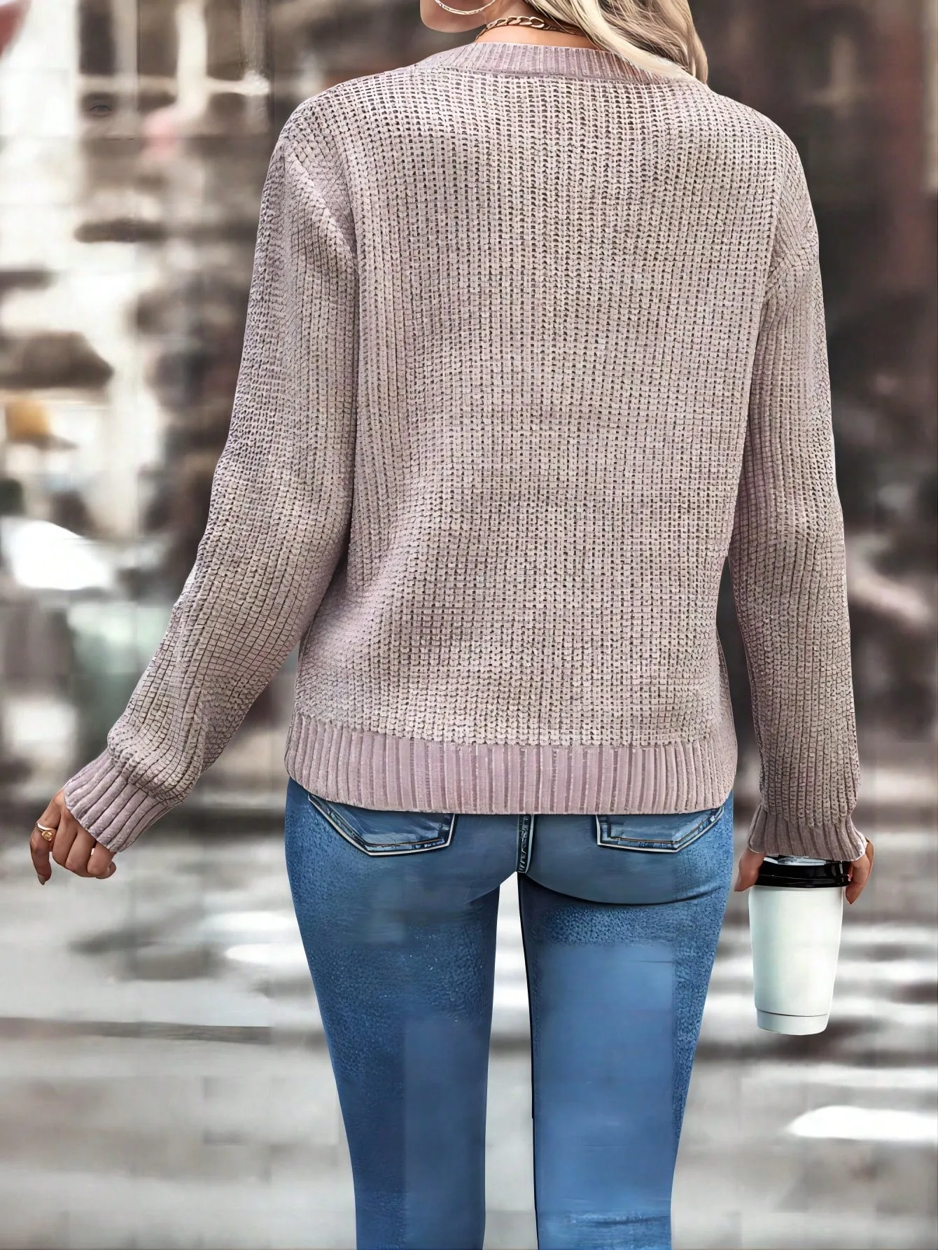 LUNE Solid Pointelle Knit Sweater