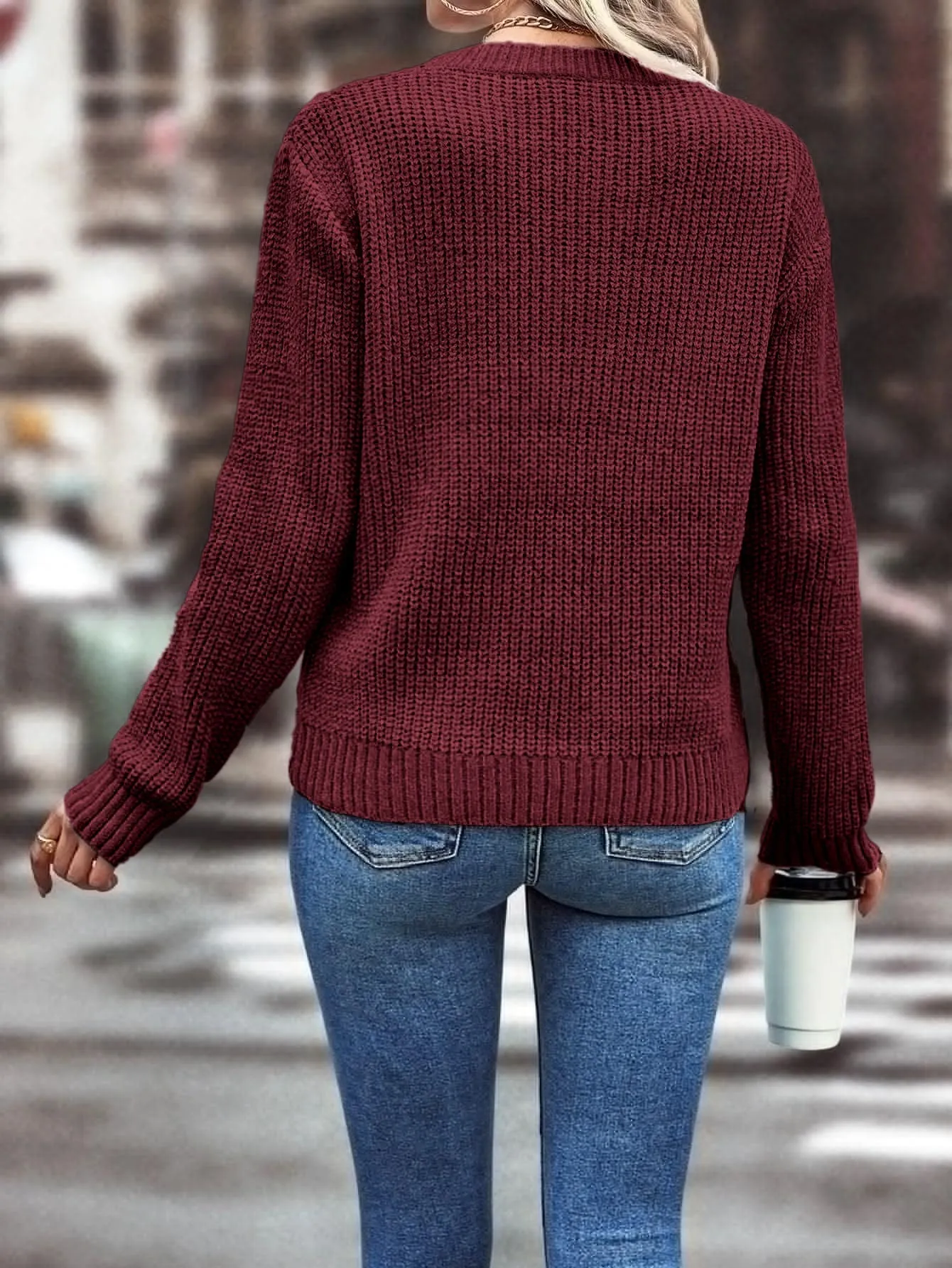 LUNE Solid Pointelle Knit Sweater